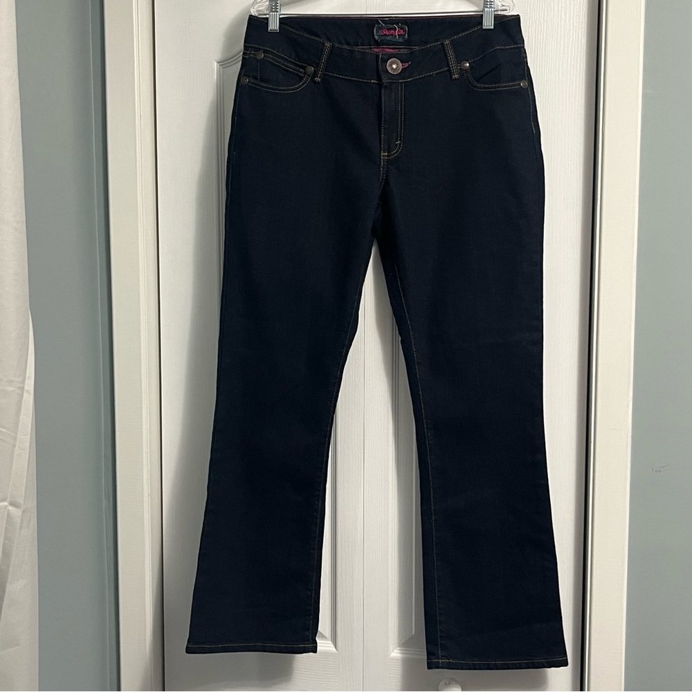 WRANGLER Premium patch boot cut low rise jeans size 15/16 x 32 NWOT dark wash